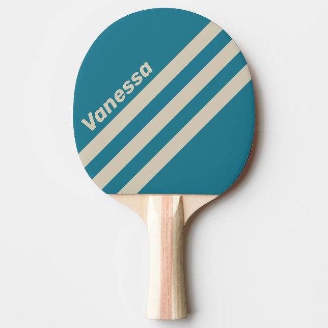Retro Aquamarine Three Angled Striping with Name Tischtennis Schläger (Vorderseite)