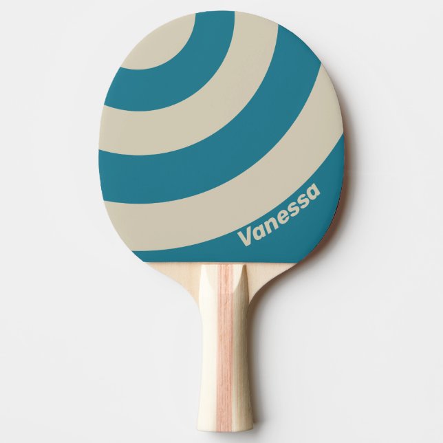 Retro Aquamarine Three Circle Stripe with Name Tischtennis Schläger (Vorderseite)