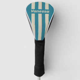 Retro Aquamarine Three Pin Stripes with Name Golf Headcover
