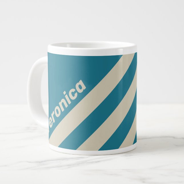 Retro Aquamarine Three Stripes with Name Jumbo-Tasse (Vorderseite Links)