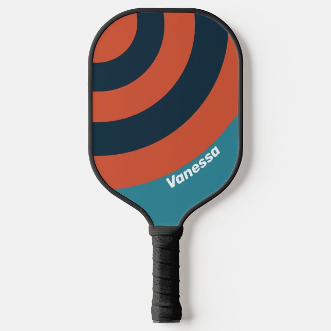 Retro Aquamariner Splash Circle Streifen mit Name Pickleball Schläger (Vorderseite)