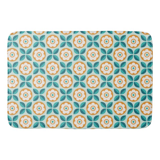 Retro Aquamarines Aqua Orange Geoss Muster Badematte (Vorderseite)