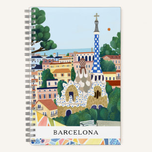 Retro-Aquarell Barcelona Spanien Reiseandenken Notizbuch