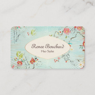 Retro-Aquarell-Blumen Blau Gold Visitenkarte