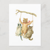 Retro-Aquarell-Cartoon Katzen, die von einem Baum