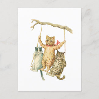 Retro-Aquarell-Cartoon Katzen, die von einem Baum Postkarte