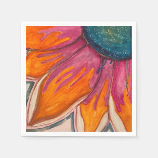 Retro-Aquarell Leuchtende Blumen Serviette