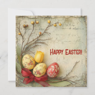 Retro-Aquarell rote und gelbe Ostereier Feiertagskarte