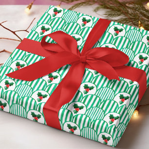 Retro-Aquarell-Stechpalmen-Geometrisches-Christmas Geschenkpapier