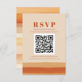 Retro Aquarell Streifen Terracotta Orange QR CODE RSVP Karte