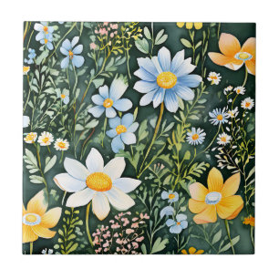 Retro Aquarellfarben Wildblumen Nahtloses Muster Fliese
