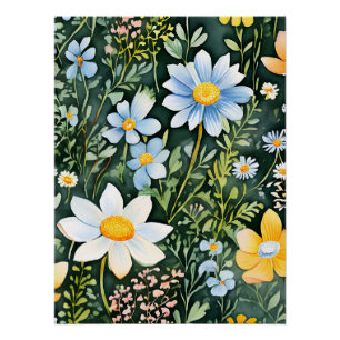 Retro Aquarellfarben Wildblumen Nahtloses Muster Poster