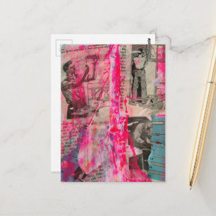 Retro arbeitende Männer auf rosa Hintergrund Postkarte