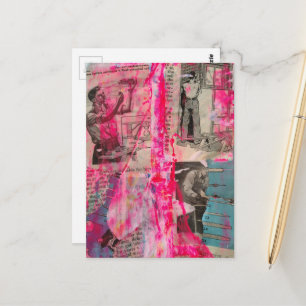 Retro arbeitende Männer Schwarz Weiß Pink Blau Postkarte