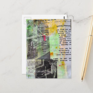 Retro arbeitende Männer Schwarz Weiß Pink Gelb Postkarte