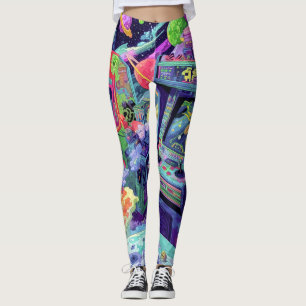 Retro-Arcade-Automaten im Weltraum Leggings