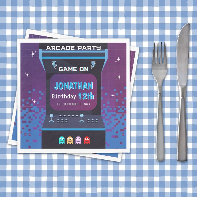 Retro Arcade Birthday Party | Game On Design Serviette (Von Creator hochgeladen)