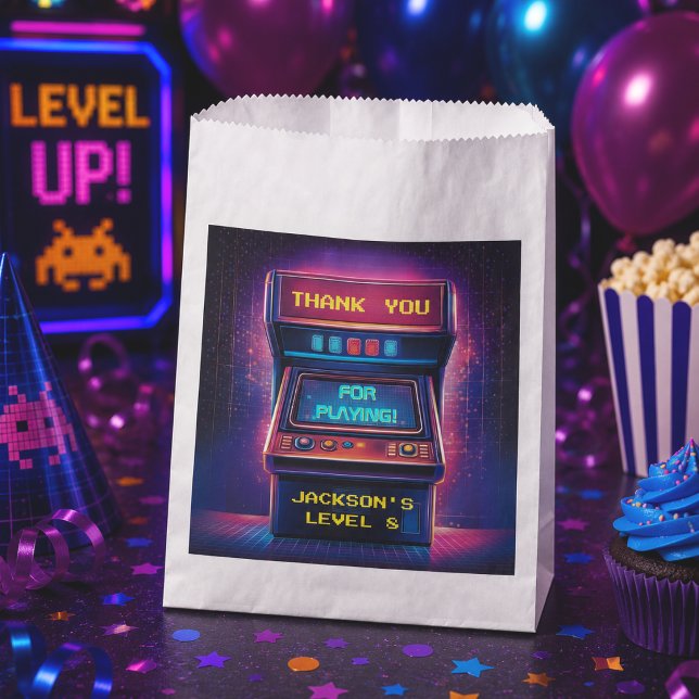 Retro-Arcade-Dankeschön-Geburtstagsaufkleber Geschenktütchen (Von Creator hochgeladen)