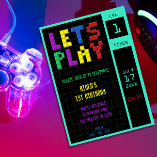 Retro Arcade Game Kids 1. Geburtstag Party Einladung