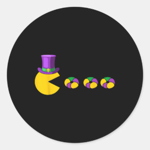 Retro Arcade Gamer Mardi Gras Eating King Cake Wom Runder Aufkleber