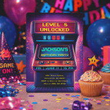 Retro-Arcade-Level-Up-Geburtstags-Einladung