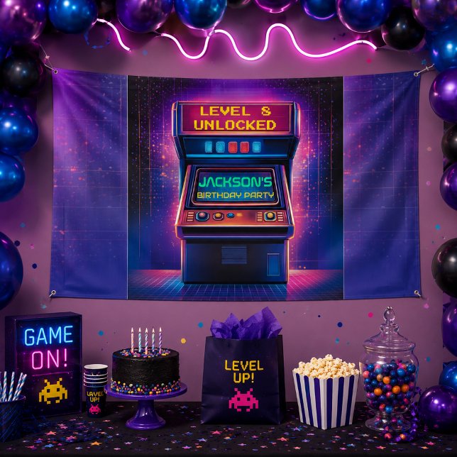 Retro-Arcade-Level-Up-Geburtstagsbanner Banner (Von Creator hochgeladen)