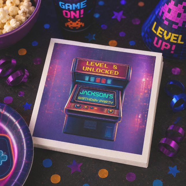 Retro-Arcade-Level-Up-Geburtstagsservietten Serviette (Von Creator hochgeladen)