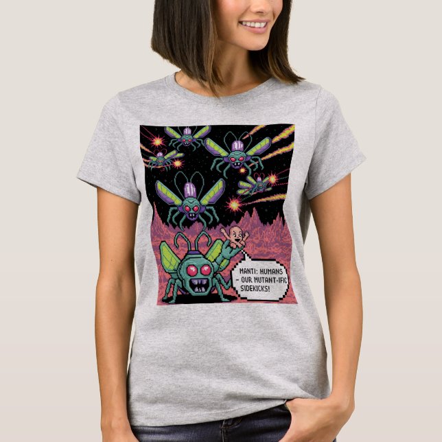 Retro Arcade Manti Aliens Pixel Art - Funny Defend T-Shirt (Vorderseite)