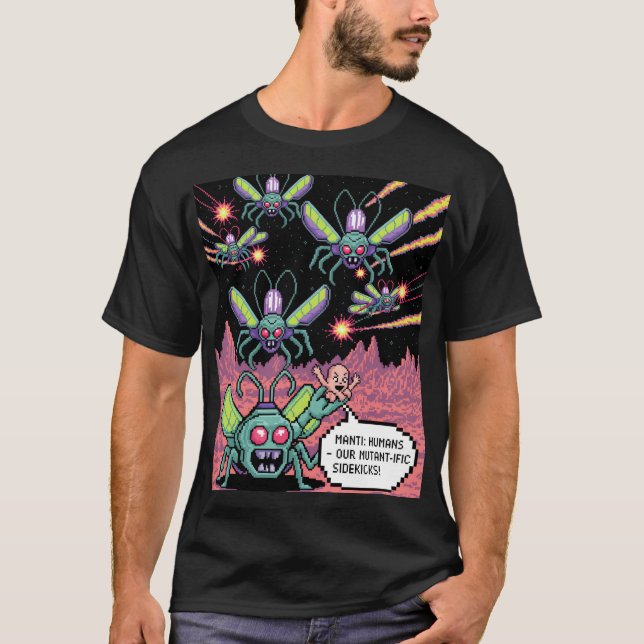 Retro Arcade Manti Aliens Pixel Art - Funny Defend T-Shirt (Vorderseite)