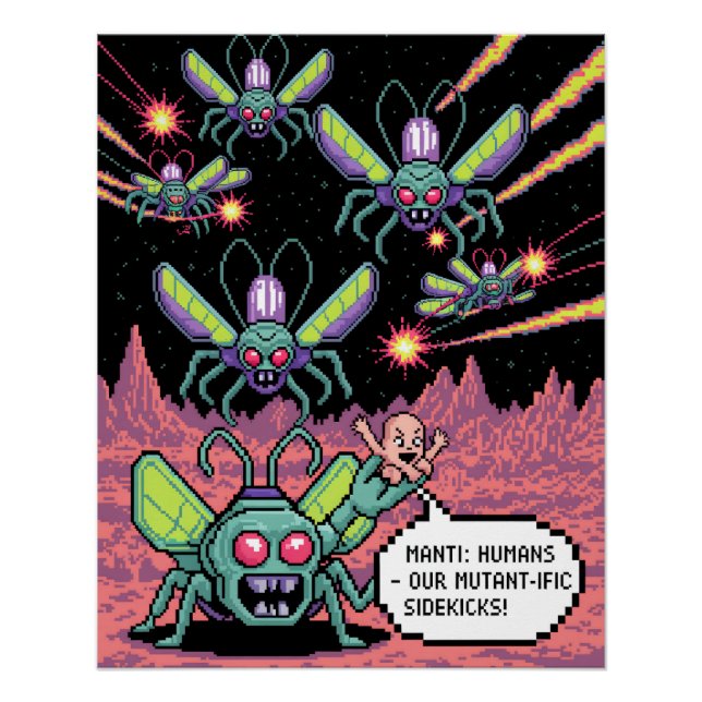 Retro-Arcade-Manti-Aliens-Pixel-Art - Lustige Vert Poster (Vorderseite)