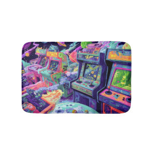 Retro-Arcade-Maschinen im Weltraum Badematte