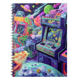 Retro-Arcade-Maschinen im Weltraum Notizblock