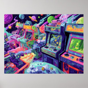 Retro-Arcade-Maschinen im Weltraum Poster