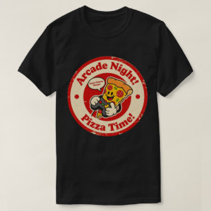 Retro-Arcade-Nacht & Pizza-Zeit-Cartoon-Grafik T-Shirt
