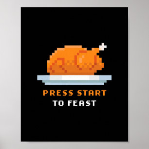 Retro-Arcade-Pixelspiel Truthahn – Drücke Start T Poster