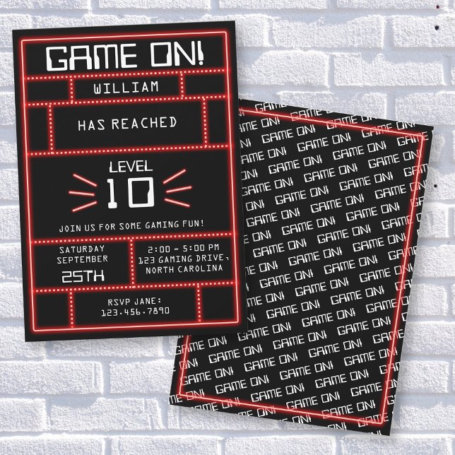 Retro Arcade Video Game Neon Kindergeburtstag Einladung (Retro Arcade Video Game Neon Kids Birthday Invitation)