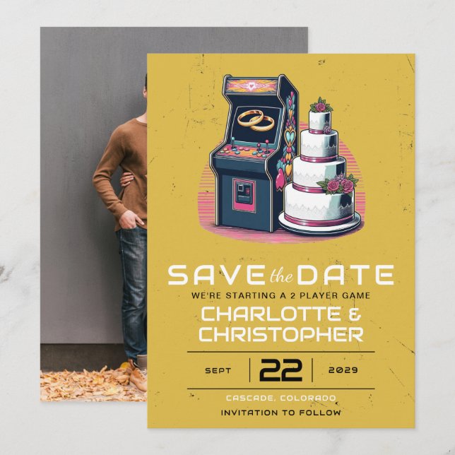 Retro Arcade Wedding Save The Date (Vorne/Hinten)
