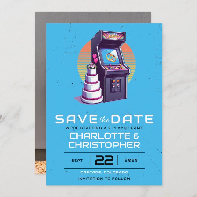 Retro Arcade Wedding Save The Date (Vorne/Hinten)