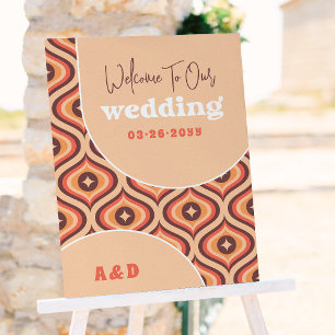 Retro Arch & 70er Pattern Groovy Wedding Willkomme Poster