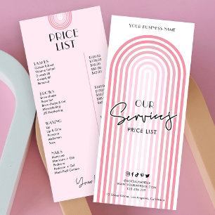 Retro Arch Girly Pink Trendy Beauty PMU Preisliste Werbekarte