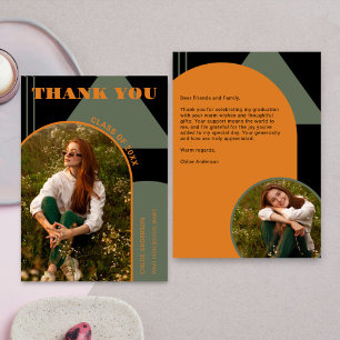 Retro Arch Green & Orange 2 Foto Abschluss Dankeskarte