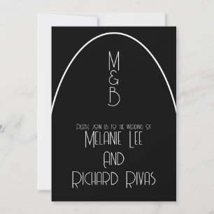 Retro Arch Initial Schwarz-weiß Wedding B Einladung