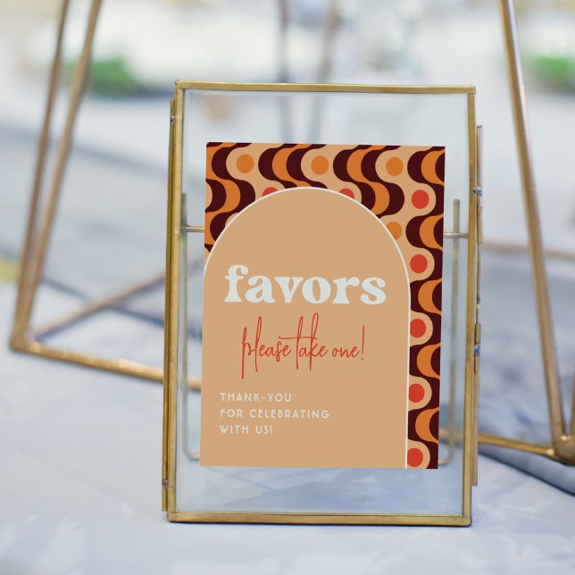 Retro Arch Orange Wedding Favors Sign Poster (Sign Mock-up)