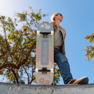 Retro Arch Pastel Daisy Name Skateboard