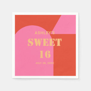 Retro Arch Pink & Orange Sweet 16 Geburtstag Serviette