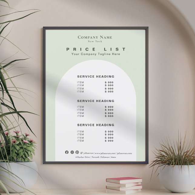 Retro Arch Sage Green Beauty Service Price List (Retro Arch Sage Green Beauty Service Price List)