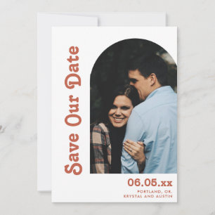 Retro Arch & Type Terrakotta-QR-Code-Foto-Hochzeit Save The Date