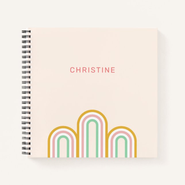 Retro Arched Stripes Pastel Pink Minimal Notizbuch (Vorderseite)