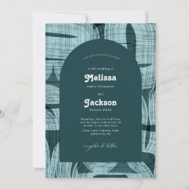 Retro Arches and Bends and Lines Aqua Wedding Einladung