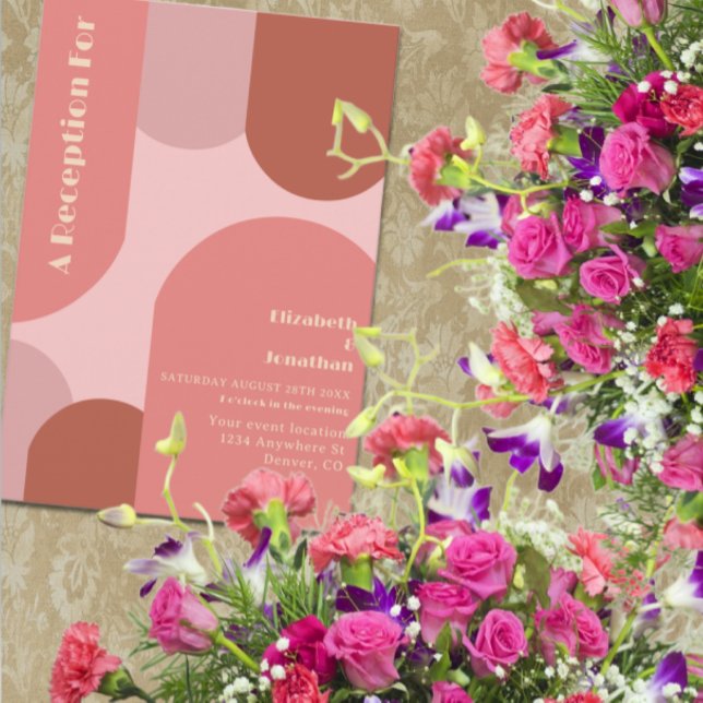 Retro Arches Coral Pink Hochzeitsempfang Begleitkarte (Von Creator hochgeladen)